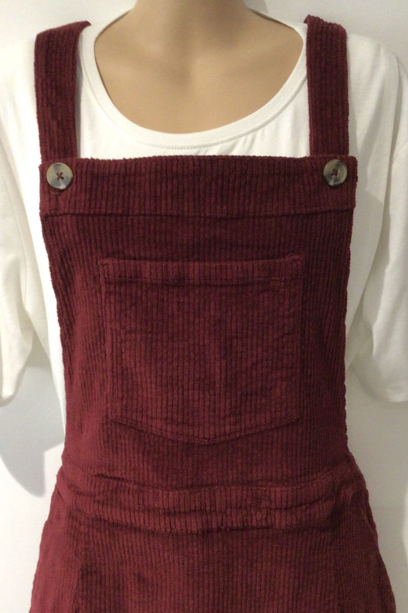 Corduroy Dresses Burgundy Dungaree Dress JOANIE BURGUNDY CORDUROY