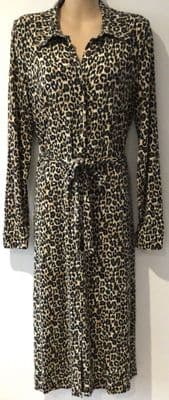 JOANIE LEOPARD JERSEY MIDI SHIRT DRESS SIZE 10