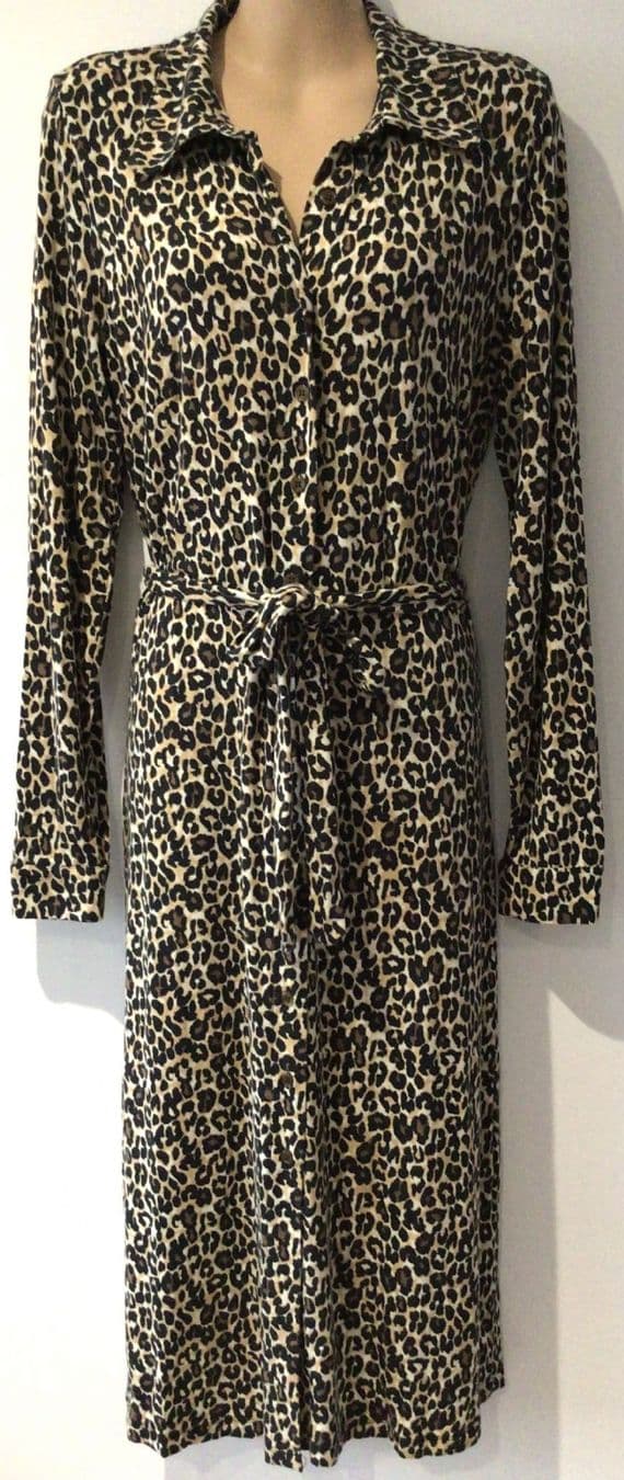 JOANIE LEOPARD JERSEY MIDI SHIRT DRESS SIZE 10
