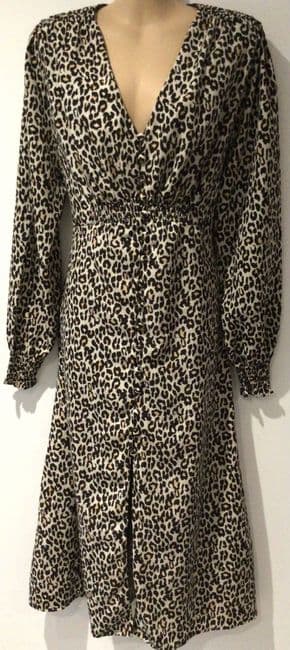 JOANIE LEOPARD PRINT BUTTON MIDI DRESS SIZE 16