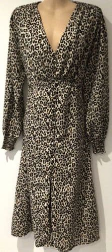 JOANIE LEOPARD PRINT BUTTON MIDI DRESS SIZE 16