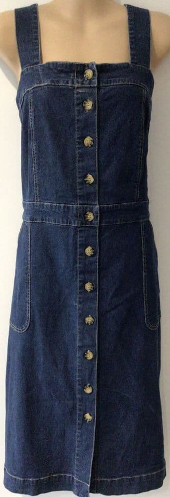 JOANIE NAVY DENIM BUTTON PINAFORE DRESS SIZE 16
