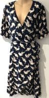 JOANIE NAVY STORK PRINT WRAP MIDI DRESS SIZE 20