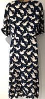 JOANIE NAVY STORK PRINT WRAP MIDI DRESS SIZE 20