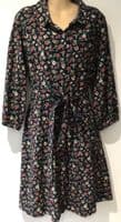 JOANIE NEEDLECORD FLORAL NAVY BUTTON MIDI SHIRT DRESS NEW SIZE 16