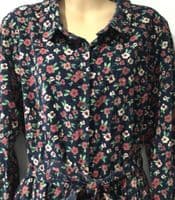 JOANIE NEEDLECORD FLORAL NAVY BUTTON MIDI SHIRT DRESS NEW SIZE 16