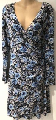 JOE BROWNS BLUE FLORAL LONG SLEEVED WRAP DRESS SIZE 12