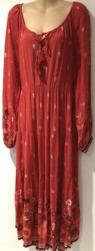 JOE BROWNS CHERRY RED BOHO BUTTON CHEST MAXI DRESS SIZE 16