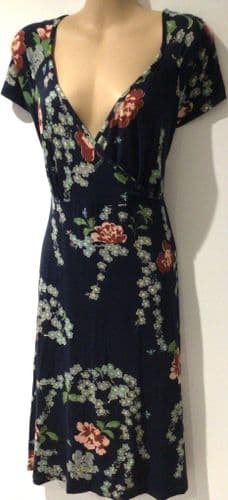 JOE BROWNS NAVY FLORAL PRINT WRAP DRESS SIZE 16