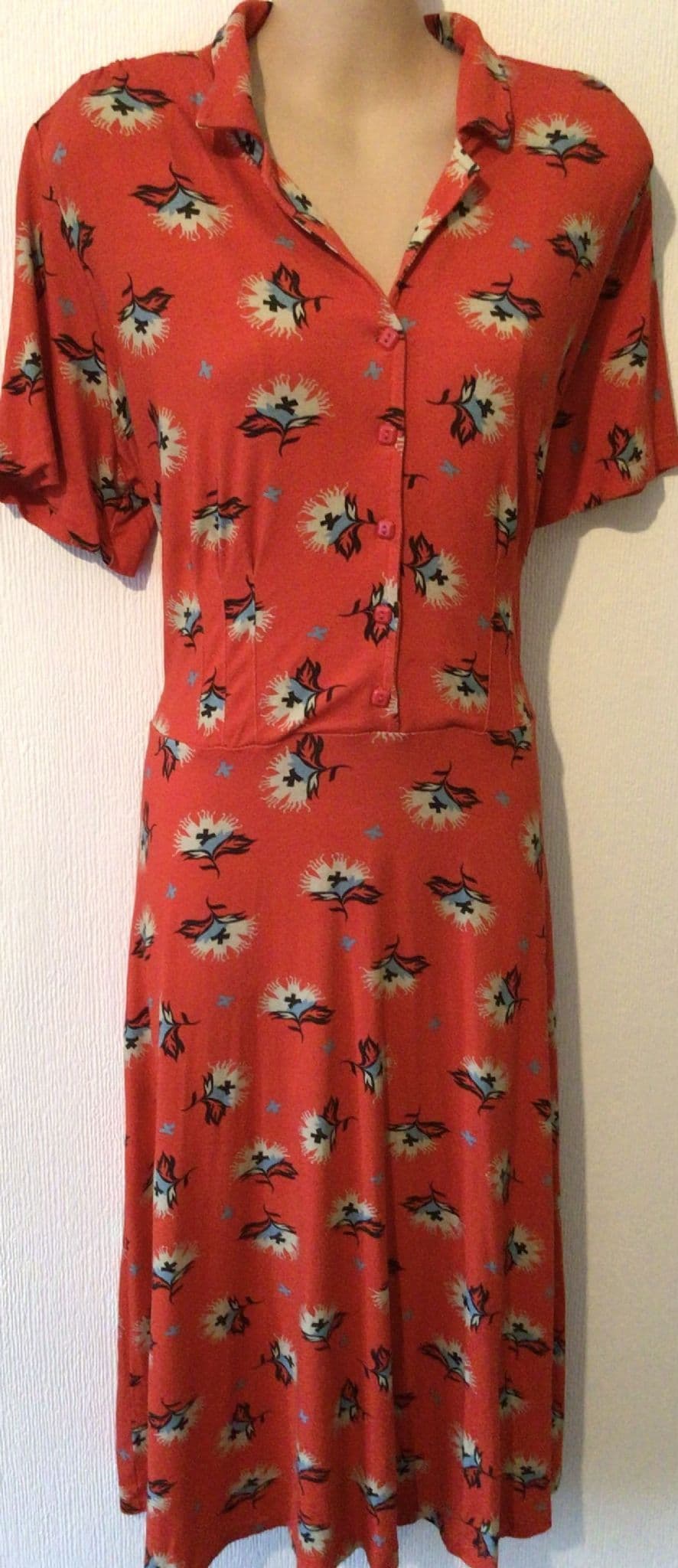 JOE BROWNS RED FLOWER PRINT MIDI SHIRT DRESS SIZE 14