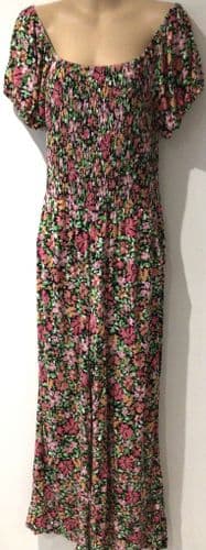 JOE BROWNS SHIRRED MULTI FLORAL JERSEY JUMPSUIT SIZE 12