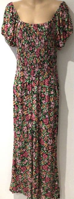 JOE BROWNS SHIRRED MULTI FLORAL JERSEY JUMPSUIT SIZE 12