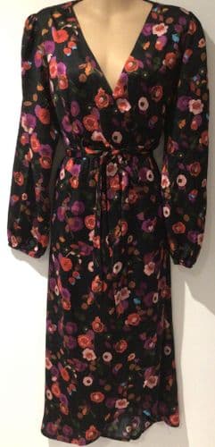 JOJO MAMAN BEBE BLACK/RED FLORAL SILKY  OCCASION NURSING DRESS SIZE M 12/14