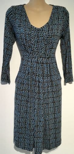 JOJO MAMAN BEBE BLACK TEAL PRINT MATERNITY/NURSING DRESS SIZE M 12/14