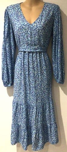 JOJO MAMAN BEBE BLUE/AQUA TIE BACK LONG SLEEVED DRESS SIZE 14
