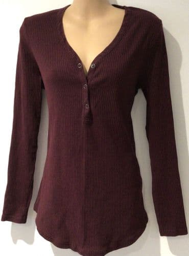 JOJO MAMAN BEBE BURGUNDY POPPER RIBBED TOP SIZE M 12-14