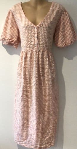 JOJO MAMAN BEBE CORAL GINGHAM MATERNITY & NURSING MIDI DRESS SIZE L 16-18