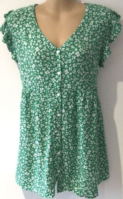 JOJO MAMAN BEBE GREEN FLORAL BLOUSE TOP SIZE M 12-14