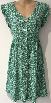 JOJO MAMAN BEBE GREEN FLORAL FRILL SLEEVE DRESS SIZE M 12/14