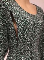 JOJO MAMAN BEBE GREEN LEOPARD ZIP MIDI DRESS SIZE L 16/18