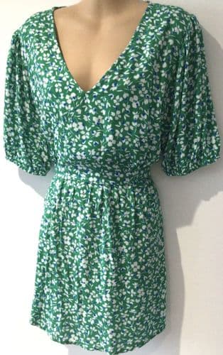JOJO MAMAN BEBE GREEN TIE BACK FLAP NURSING FLORAL BLOUSE TOP SIZE 14