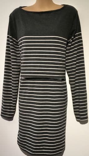 JOJO MAMAN BEBE GREY BRETON STRIPE JERSEY NURSING DRESS SIZE M 12-14