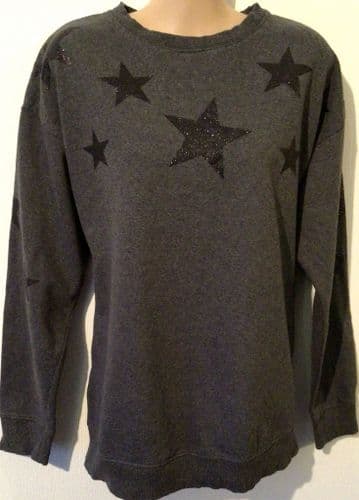 JOJO MAMAN BEBE GREY GLITTER STARS ZIP NURSING SWEATER SIZE S 10/12