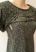 JOJO MAMAN BEBE KHAKI ANIMAL PRINT MATERNITY & NURSING TUNIC DRESS SIZE M 12/14