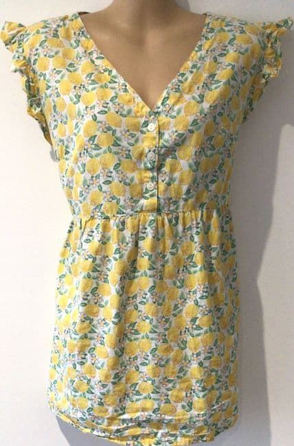 JOJO MAMAN BEBE LEMON PRINT BLOUSE TOP SIZE L 16-18