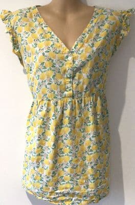 JOJO MAMAN BEBE LEMON PRINT BLOUSE TOP SIZE M 12-14