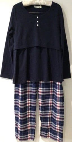 JOJO MAMAN BEBE MATERNITY/NURSING NAVY CHECK LONG SLEEVE PYJAMA SET SIZE L 16-18