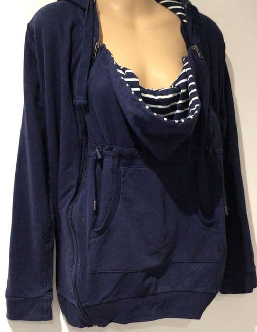JOJO MAMAN BEBE NAVY 3 IN 1 BABY WEARING ZIP HOODIE JACKET SIZE M 12-14