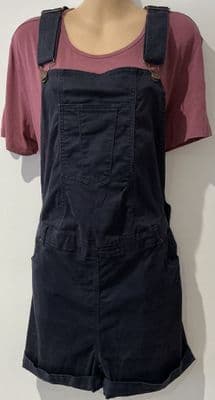 JOJO MAMAN BEBE NAVY COTTON MATERNITY DUNGAREE PLAYSUIT/SHORTIES SIZE 14