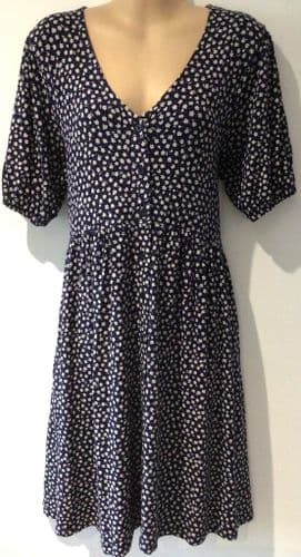 JOJO MAMAN BEBE NAVY FLORAL JERSEY BUTTON DRESS SIZE M 12/14