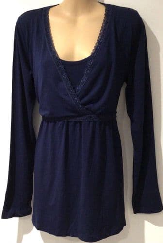 JOJO MAMAN BEBE NAVY LACE LONG SLEEVE PYJAMA TOP BNWT SIZE M 12-14