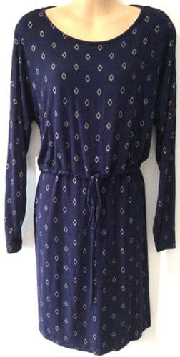 JOJO MAMAN BEBE NAVY METALLIC PRINT MATERNITY & NURSING DRESS SIZE L 16/18