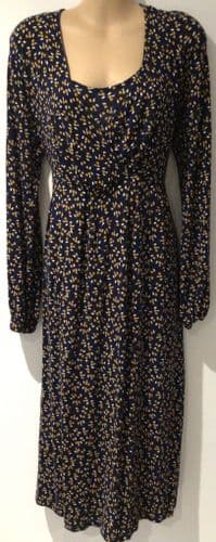 JOJO MAMAN BEBE NAVY/MUSTARD DITSY FLORAL MATERNITY/NURSING DRESS SIZE M 12/14