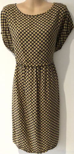 JOJO MAMAN BEBE NAVY MUSTARD SQUARES NURSING DRESS SIZE 16