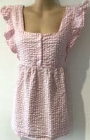 JOJO MAMAN BEBE PALE PINK GINGHAM FRILL BLOUSE TOP SIZE L 14/16
