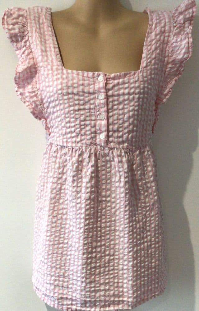 JOJO MAMAN BEBE PALE PINK GINGHAM FRILL BLOUSE TOP SIZE L 14/16