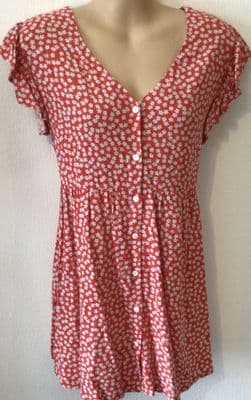 JOJO MAMAN BEBE RED FLORAL BLOUSE TOP SIZE M 12-14