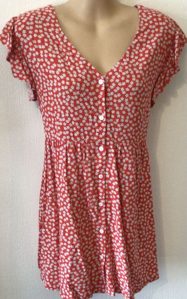 JOJO MAMAN BEBE RED FLORAL BLOUSE TOP SIZE M 12-14