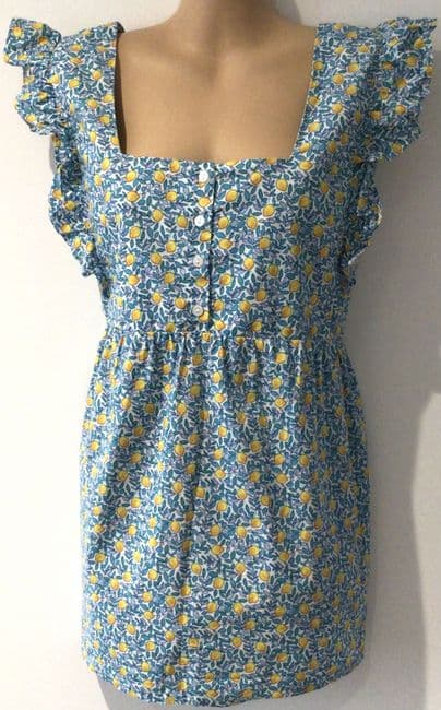 JOJO MAMAN BEBE TEAL LEMON PRINT BLOUSE TOP SIZE L 16-18