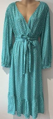 JOJO MAMAN BEBE TEAL SPOTTY WRAP MATERNITY & NURSING DRESS BNWT SIZE M 12/14
