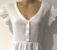 JOJO MAMAN BEBE WHITE BRODERIE SLEEVE BLOUSE TOP SIZE M 12-14
