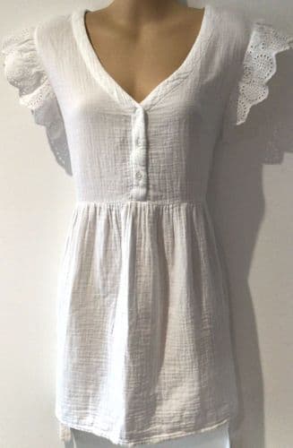 JOJO MAMAN BEBE WHITE BRODERIE SLEEVE BLOUSE TOP SIZE M 12-14
