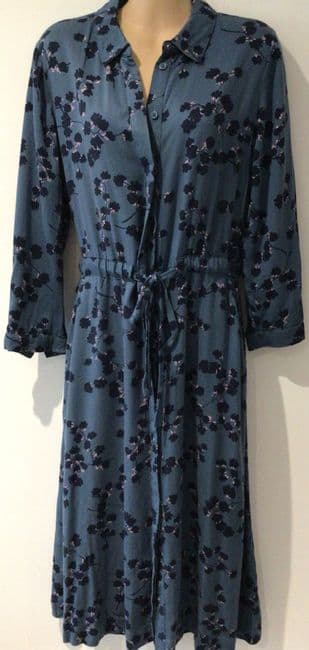 JOULES BLUE FLORAL BUTTON MIDI SHIRT DRESS SIZE 10
