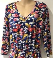 JOULES BLUE FLORAL JERSEY MIDI DRESS WITH POCKETS SIZE 12