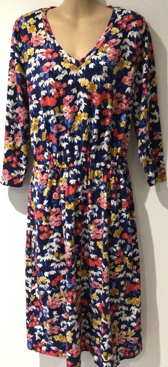 JOULES BLUE FLORAL JERSEY MIDI DRESS WITH POCKETS SIZE 12