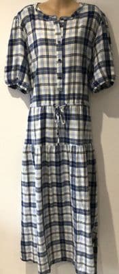 JOULES BLUE/WHITE CHECKED BUTTON MIDI DRESS SIZE 24